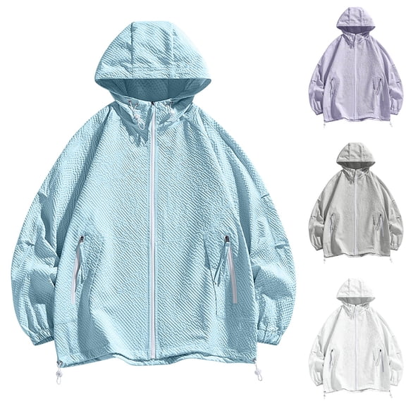 Sun Protection Jacket for Mens Summer Plus Size Long Sleeve Hooded Sun Hoodies Lightweight Coats with Pockets Summer Casual Outdoor Hiking Fishing Sun Protection Clothes