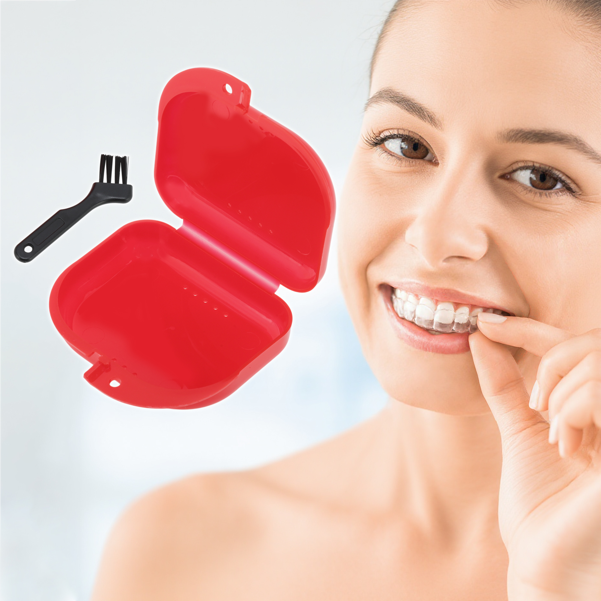 Unique Bargains Mini Braces Box with Brush 1 Set Red