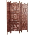 thumbnail image 6 of DecMode 80" x 72" Red Wood Floral Handmade Carved Foldable Partition 4 Panel Room Divider Screen, 1-Piece, 6 of 13