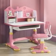thumbnail image 3 of LA TALUS Kids Functional Desk Chair Set, Height Adjustable Children School Study Desk with Castle Backboard, Widened Desktop, Bookstand and Storage Drawer Pink, 3 of 11