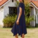 thumbnail image 4 of Mujeres Manga Corta Tops Estilo Casual Cuello Redondo Sólido Irregular Doblado Vestido, Vestido de Manga Corta para las Mujeres Falda Primavera Verano Diario, 4 of 6