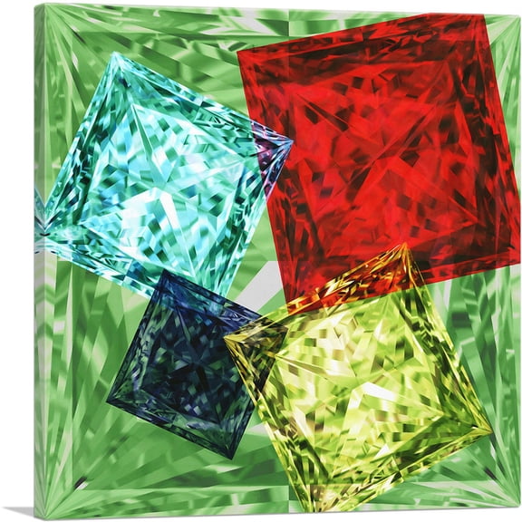 ARTCANVAS Lime Green Red Blue Princess Cut Diamond Jewel Canvas Art Print - Size: 18" x 18" (0.75" Deep)
