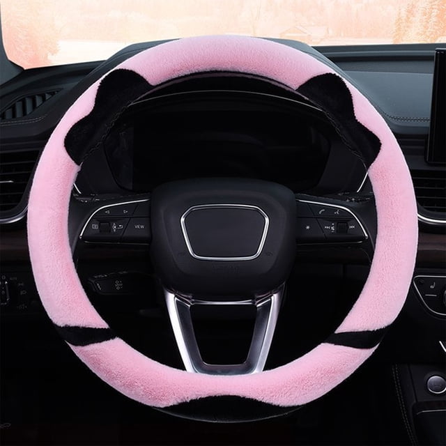TIMIFIS Steering Wheel Cover Cute Cats Ear Lint Car Handle Cover Winter Warm Handle Cover General Model Men and Women Car Handle Cover Steering Covers
