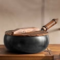 thumbnail image 4 of Traditional Hand Hammered Wok Pan, 9.45 Inch Uncoated Carbon Steel Big Belly Pot with Wooden Lid, Chinese Stir Fry Pan for Home Cooking, Seasoned Wok, 4 of 8
