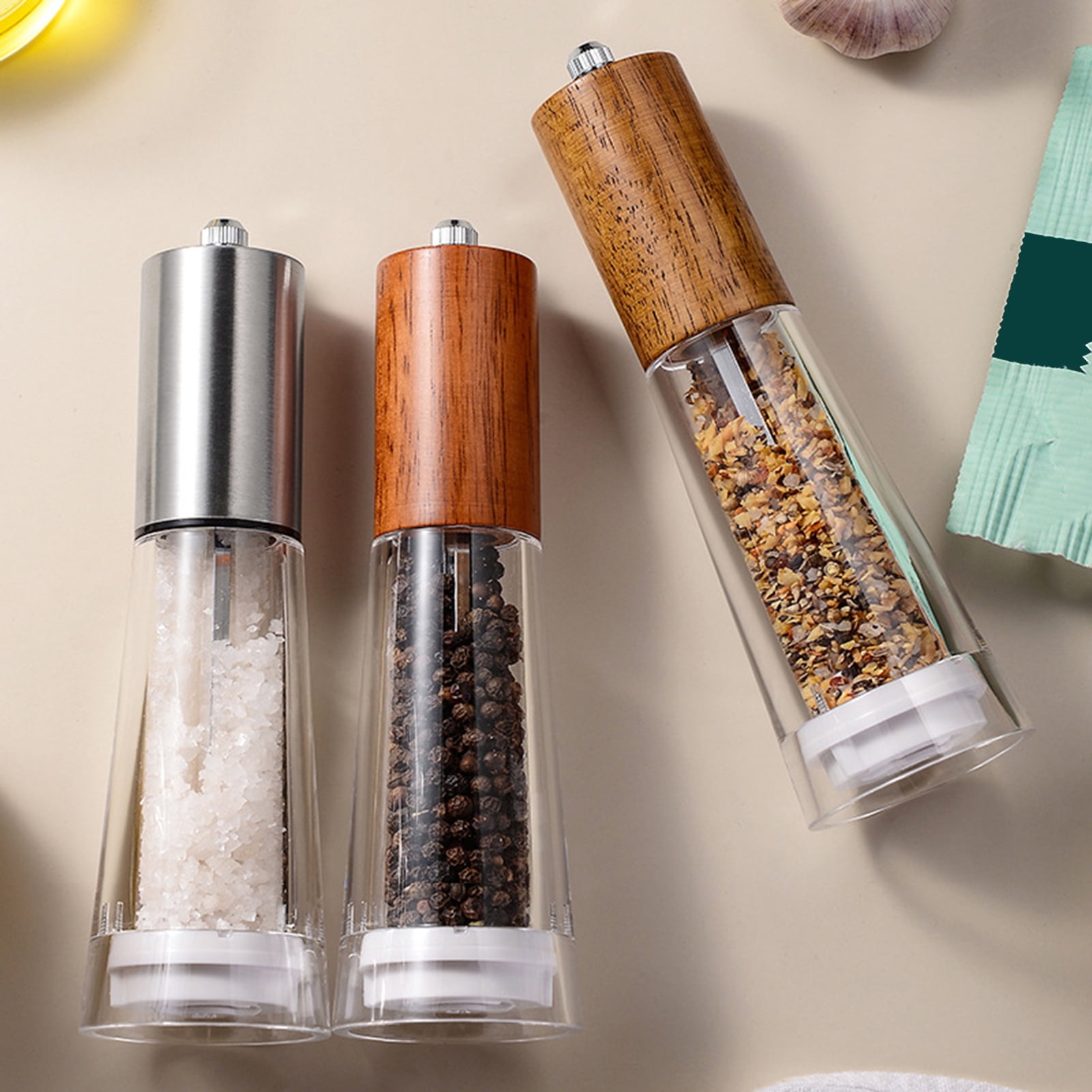 Homelife Salt And Pepper Grinder Stainless Steel Salt Spice Shakers Coarse Mills Refillable Adjustable Lid Grinder Kitchen Tools