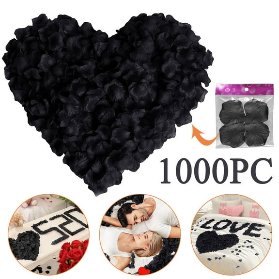 1000Pc Black Artificial Silk Rose Petals for Gothic Wedding Decor, By Meiiso, Large Inventory!