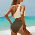 thumbnail image 5 of Women's One Piece Swimsuit One Shoulder Bathing Suit Cutout Tummy Control Swimwear Beige 2XL, 5 of 5