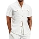 thumbnail image 2 of pstuiky camisetas de hombre, Suéter casual de manga corta con cuello redondo y cordón para hombre, con bloques de color camisetas de hombre s, 2 of 9