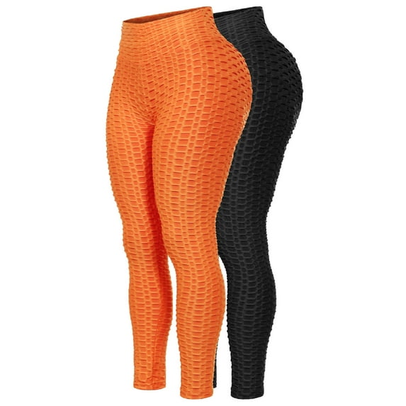 MixMatchy Women's 2-Pack High Waist Textured Butt Lifting Slimming Workout Leggings Tights