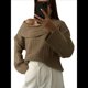 thumbnail image 3 of Suéter de Punto de Larga con Hombros Descubiertos para Mujer, Suéter Informal Holgado de Gran Tamaño, Tops de Punto Vintage A . Caqui L, 3 of 8