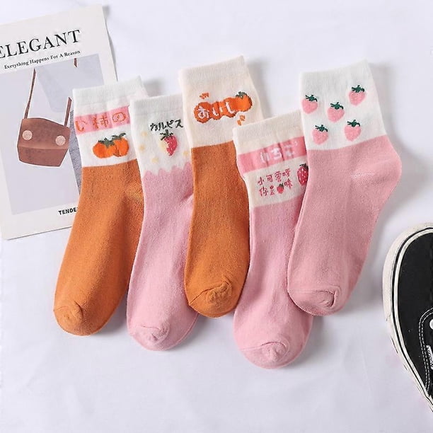 Calcetines de dibujos animados para mujer - Calcetines casuales de algodón con estampado de frutas - Calcetines novedosos para niñas