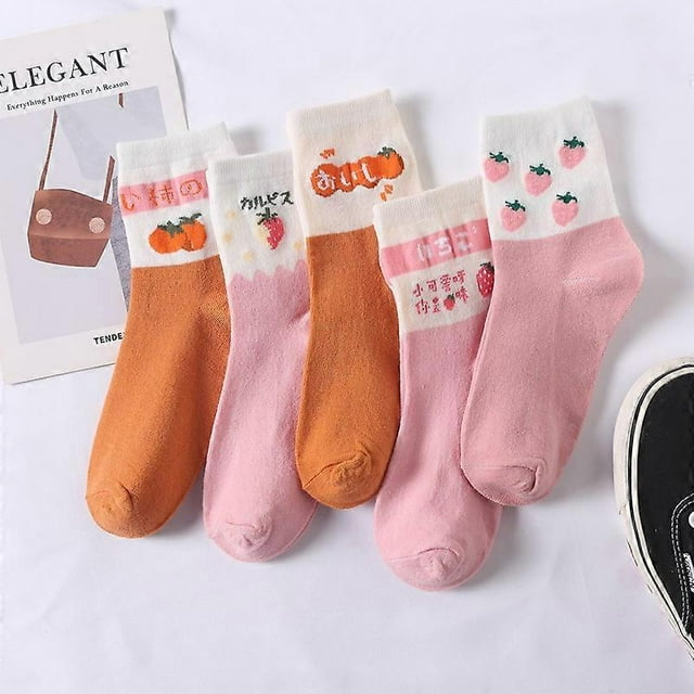 Calcetines de dibujos animados para mujer - Calcetines casuales de algodón con estampado de frutas - Calcetines novedosos para niñas