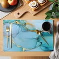 thumbnail image 2 of Teal Marble Placemats Set of 12 Modern Ink Painting Luxury Modern Art Place Mats Indoor Wipeable Table Mats Washable Cloth Dining Table Placemats for Kitchen Holiday Party Home Decor 13x19 Inch, 2 of 9