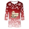 thumbnail image 5 of Black*Friday Discounted Items under $5 GaThRRgYP Women's Cozy Fall Winter Long Sleeve Print Round Neck Top,Fashion Women's Comfortable Round-Neck 3/4 Sleeve Print Casual T-shirt Blouse Red S, 5 of 6