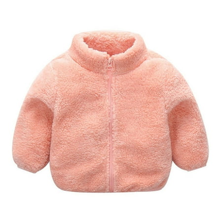 

Toddler Baby Plush Coat Long Sleeve Solid Color Zipper Closure Thick Warm Outwear Jacket