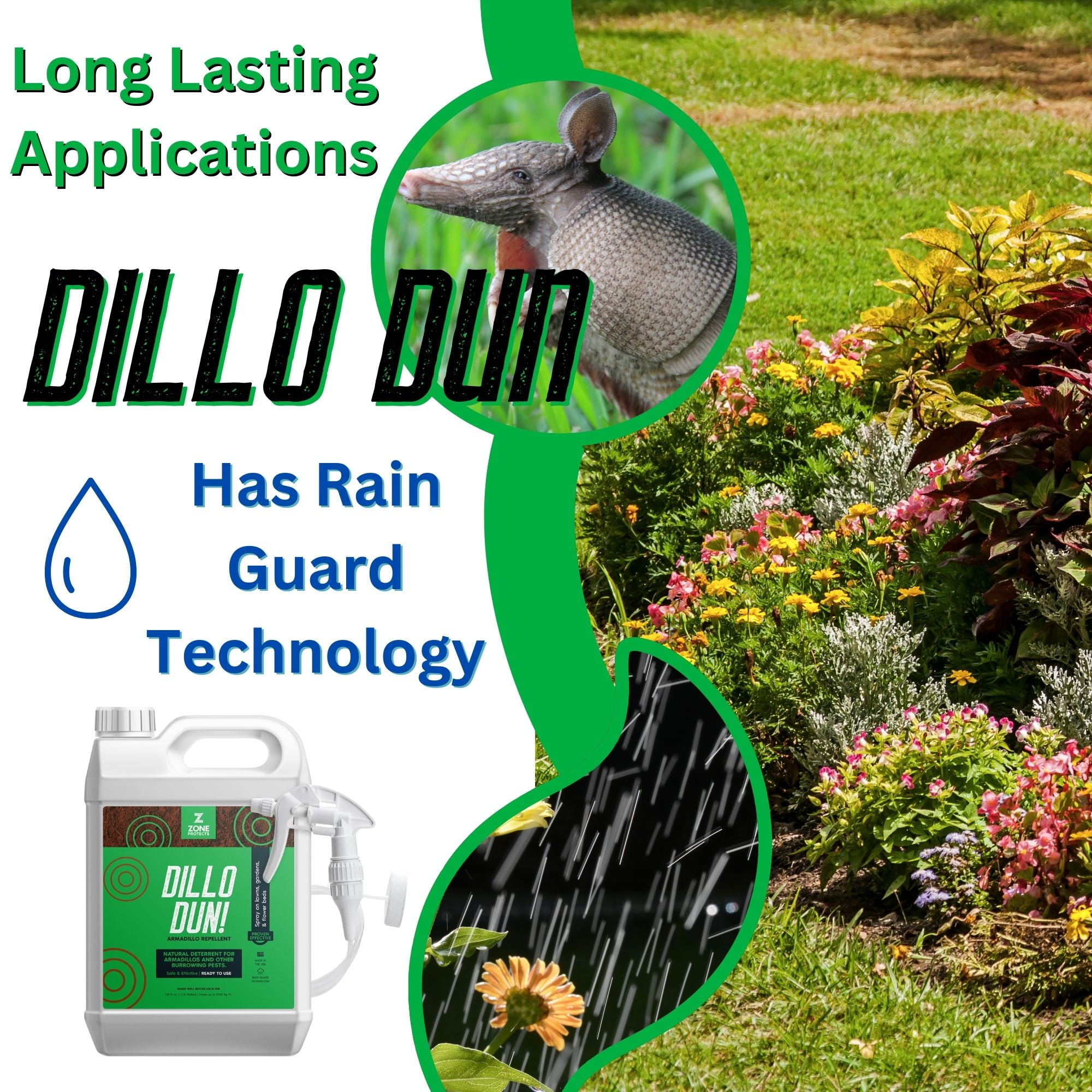 Zone Protects Dillo Dun! Armadillo Repellent; Stops Armadillos from Digging