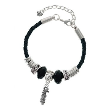 Delight Jewelry Silvertone Beaded ''Cheer'' Wife Celtic Knot Leather Bead Bracelet, 7" 2" Extender