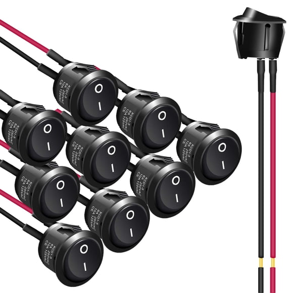 APIELE 10 interruptores basculantes de encendido y apagado KCD1 mini interruptor de palanca redondo SPST 2 pines diseño a presión para coche barco automotriz con cables precableados AC 6 A/250 V 10 A/