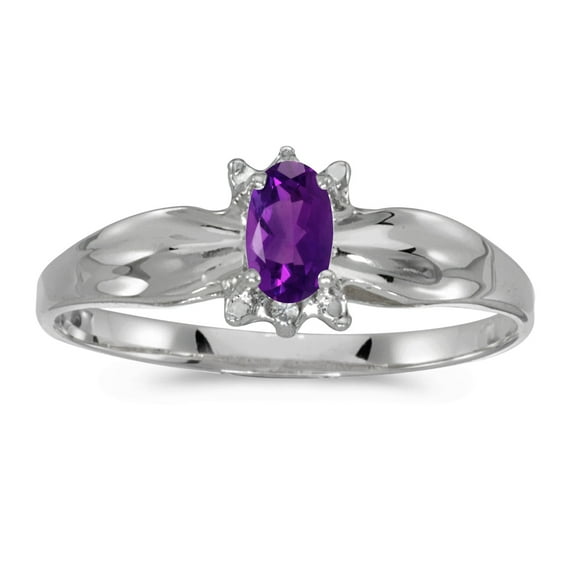 10k White Gold Oval Amethyst And Diamond Ring