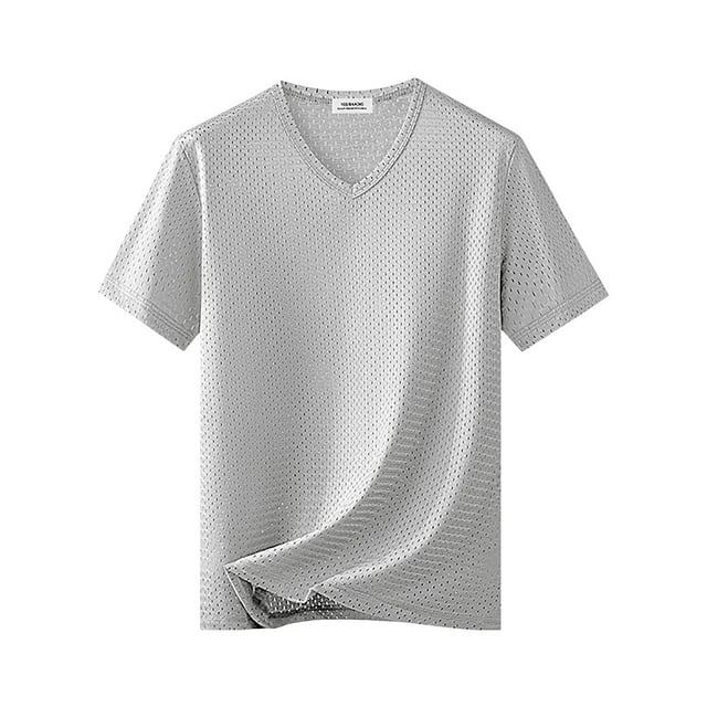 pstuiky camisetas de hombre, Camiseta informal de verano para hombre, de color liso, con cuello en V y tejido de malla. camisas casuales para hombre xl