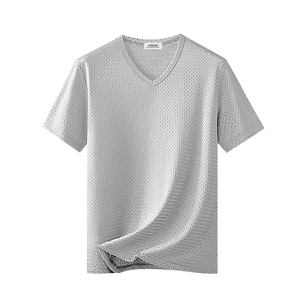 pstuiky camisetas para hombre, Camiseta informal de verano para hombre, de color liso, con cuello en V y tejido de malla. camisas casuales para hombre xxl