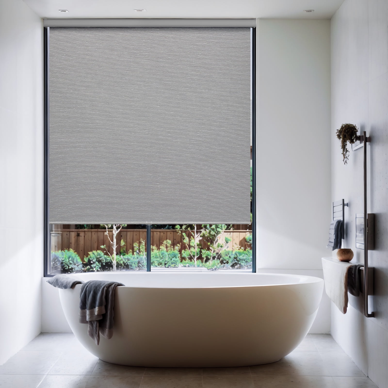Keego No Drill Cordless Roller Shades No Tools Blinds Tension Blackout Roller Shades for Window Easy to Install Custom Size Shades (Light Grey Blackout, 42.5"W x 42"H)