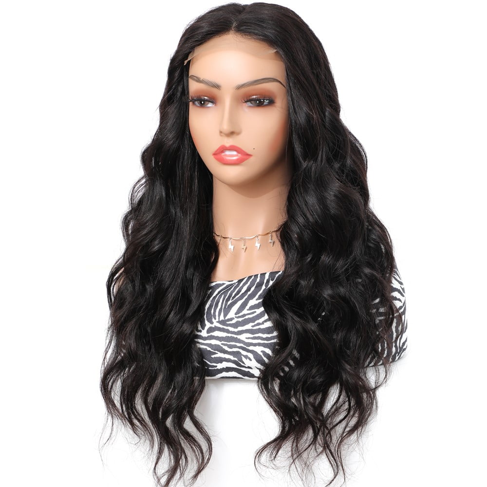 Lace Front Wigs Human Hair Body Wave 4x4 Lace Closure Wigs Glueless Human Hair Wigs for Black Women Brazilian Virgin Hair Pre Plucked with Baby Hair Natural Black(20 Inch)