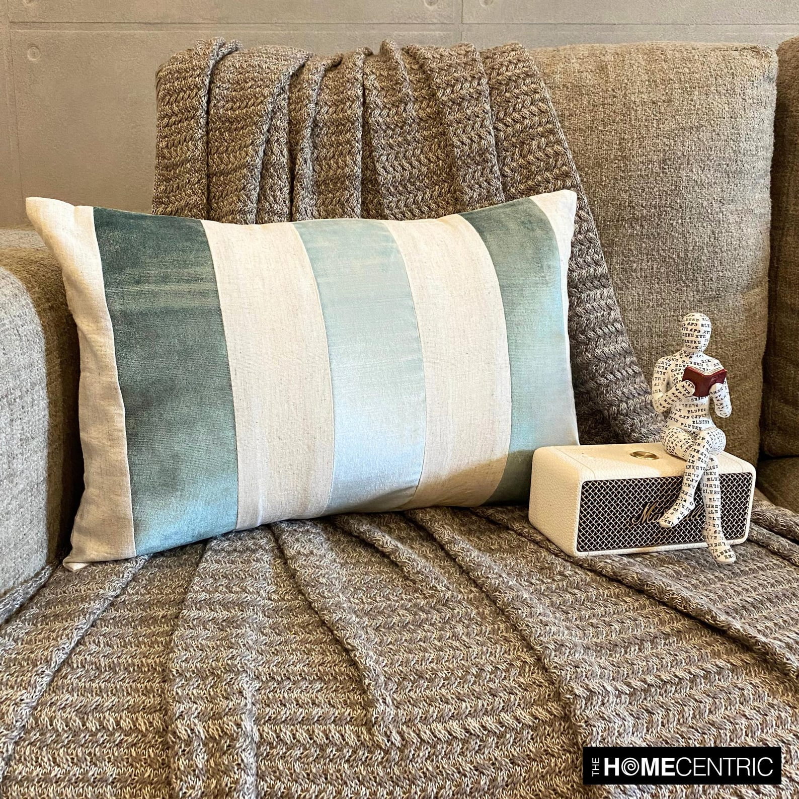 The HomeCentric Decorative Lumbar Pillow Cover Blue , Pack Of 2, 12"x16" (30x40 cm) Velvet Patchwork, Velvet, Striped Pillow Covers For Sofa, Couch, Bed, And outdoor, Patchwork Modern - Swathe Ice