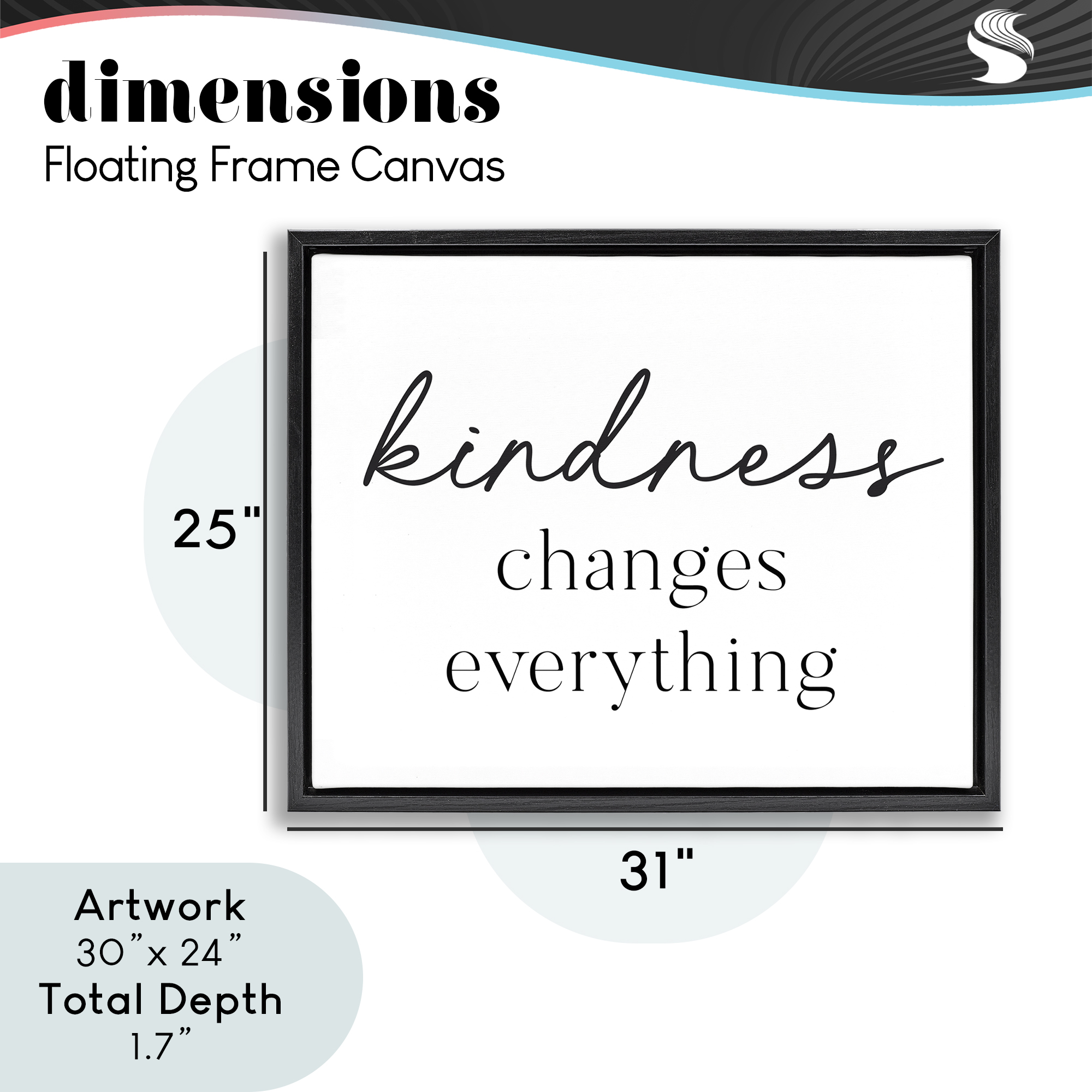 Kindness Changes Everything Black Framed Floater Canvas Wall Art, design by Lettered and Lined
