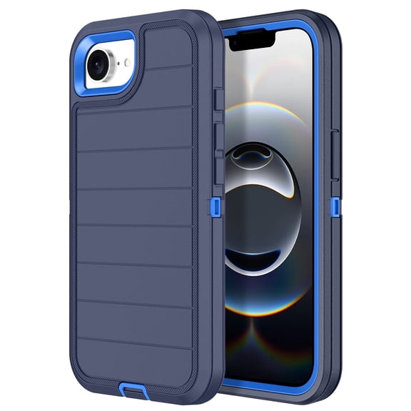 Petocase For iPhone 16e/17e Case,Stripe Heavy Duty Shockproof Dust/Drop Poof 3 Layers Protection Rugged Cover Case for iPhone 16e/17e 6.1",Navy/Blue