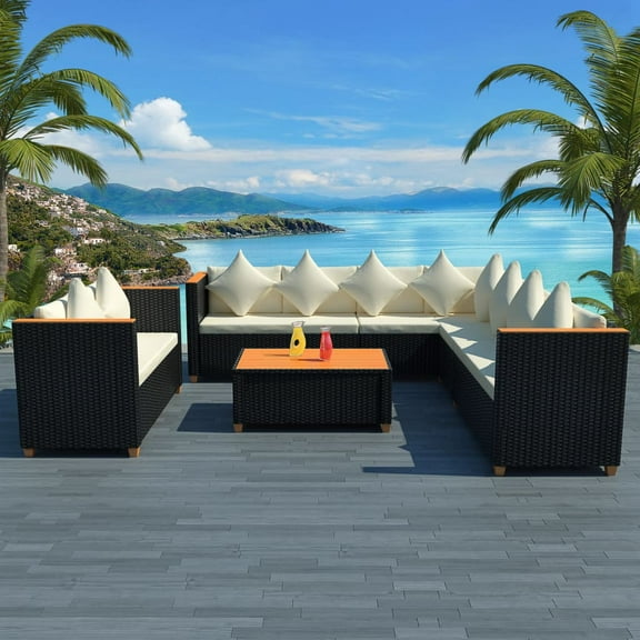 vidaXL 6 Piece Patio Lounge Set with Cushions Poly Rattan Black