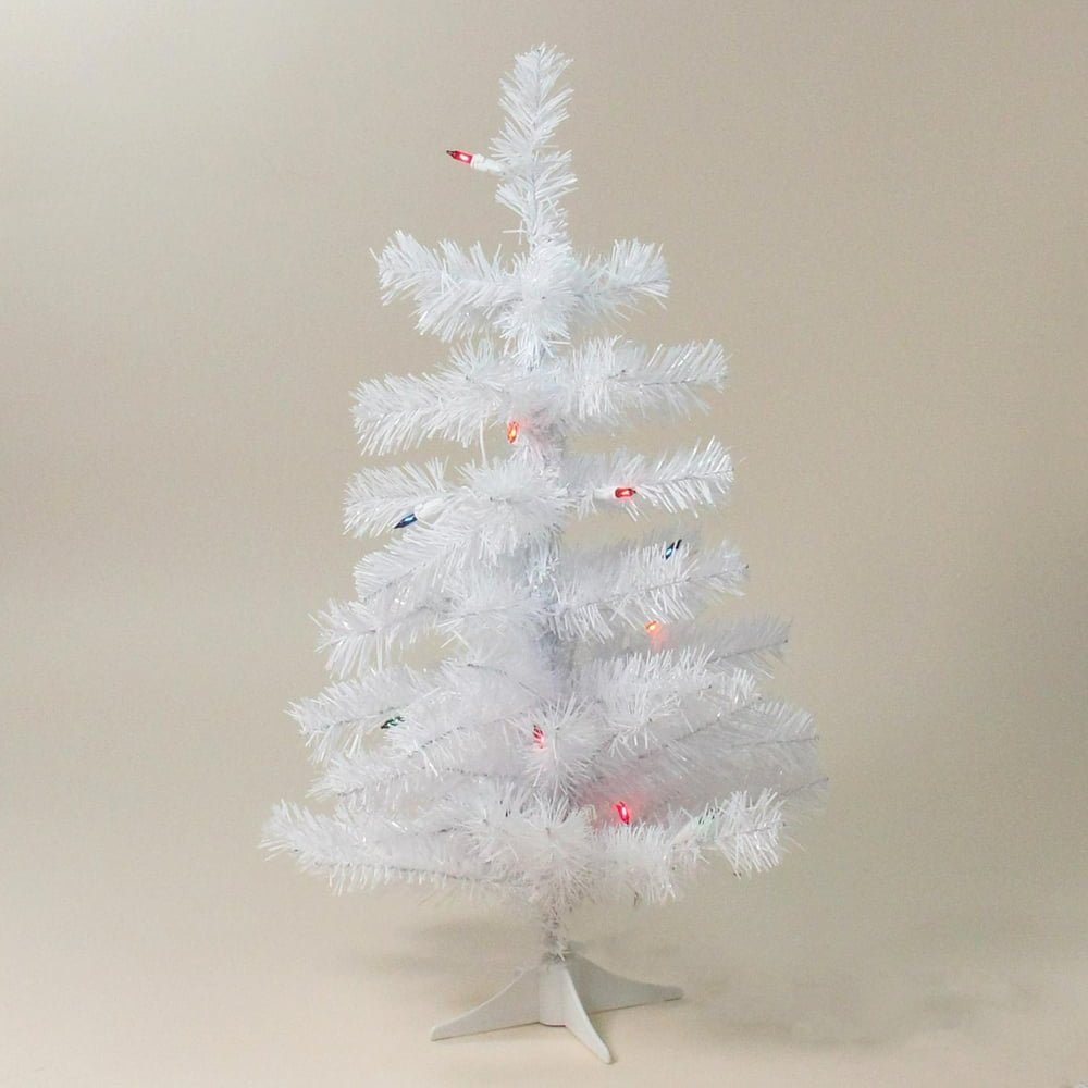2' x 12" PreLit Slim White Tinsel Artificial Christmas Tree Multi