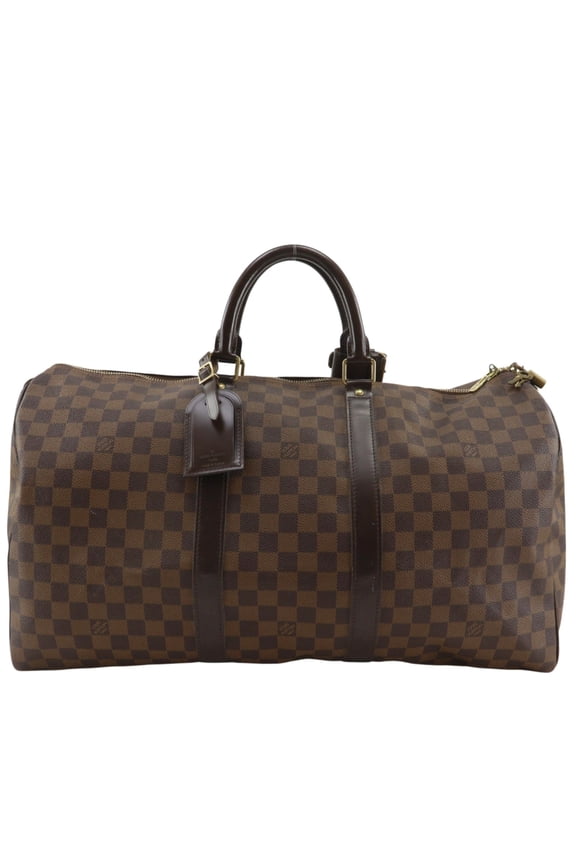 Pre-Owned Louis Vuitton Keepall 50 Boston Bag N41427 Damier Canvas 2009 Brown MB1099 A4 Double...