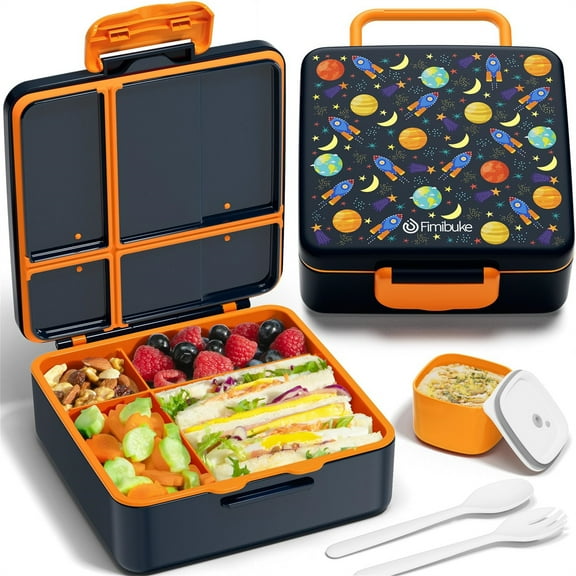 Portable Bento Lunch Box Leak Proof Bento Box with 4 Compartments Lunch Container with Sauce Cup & Utensils, Space
