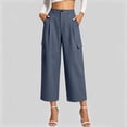 thumbnail image 6 of MYAOYINo Boundaries Office Chic High Waisted Cropped Cargo Pants Women Pleated Wide Leg Polished Trousers, 6 of 8