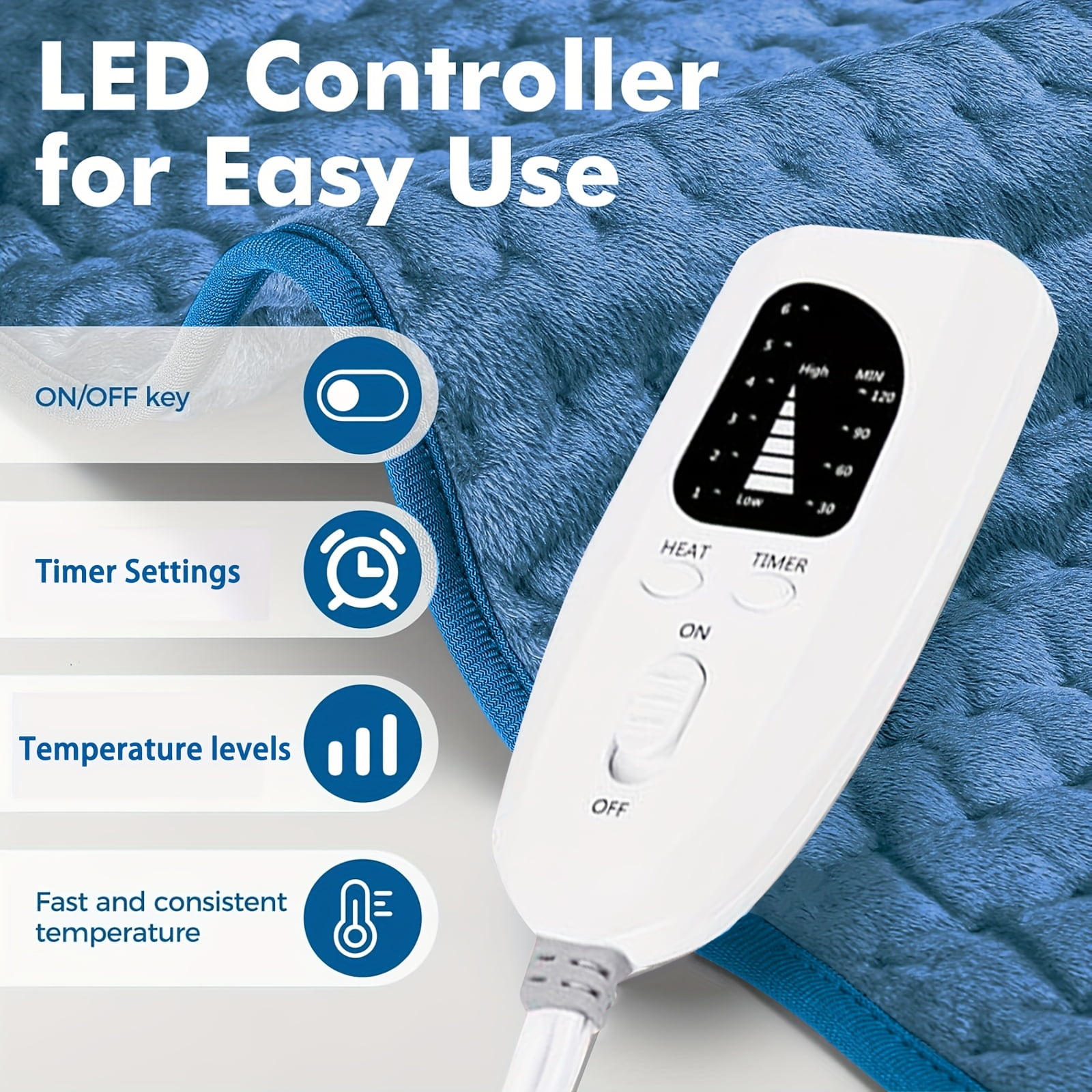 Extra Large Electric Heating Pad - Full-Body for Back, Neck, Shoulder, Leg - 6 Settings, 4 Timer, Auto Shut-Off, Machine Washable 12" x 24", 1 Pack