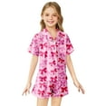 thumbnail image 2 of Toddler Girls Pajama Set Bow Print Button Down Solid Tops T Shirt Set Silk Pajamas Outfits Silk Pjs for Girls 2-3 Years Kids Clothes, 2 of 4