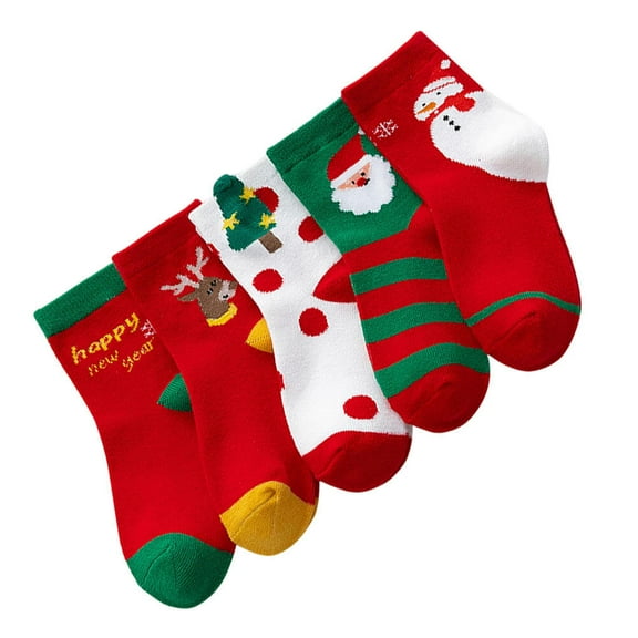 WASHWEPE Holiday Socks Breathable Cotton 5 Pairs Assorted Color