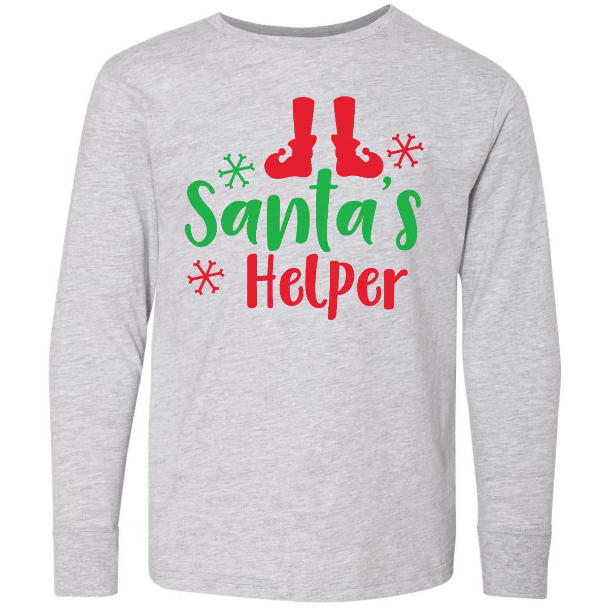 Inktastic Santa's Helper, Elf Shoes, Snowflakes, Christmas Long Sleeve Youth T-Shirt