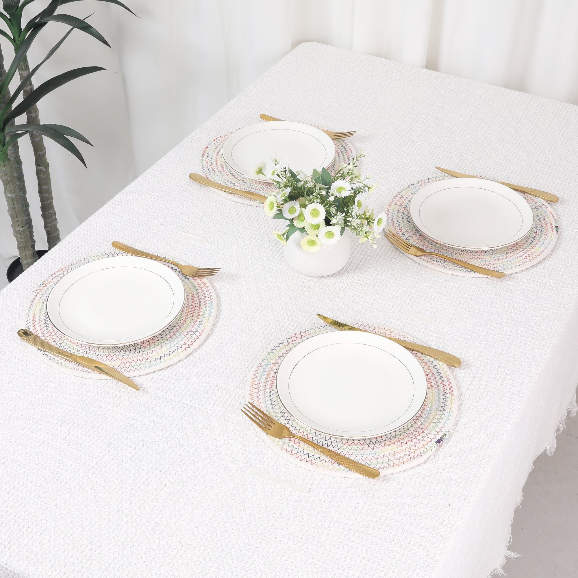 Unique Bargains Placemats Set of 4 Cotton Round Placemats for Dining Table Colorful