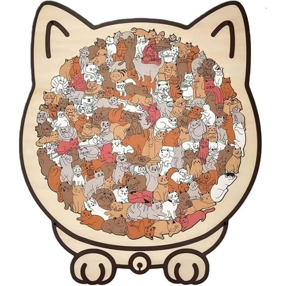 135-Piece Colored Cat Shaped Wooden Jigsaw Puzzle,Cats Shaped Wooden Puzzle,Wooden Jigsaw Puzzles for Adults,Wooden Cat Puzzles for Cats Lovers,Home Decor & Gift, Stress Relief Gift for Adults