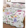 thumbnail image 2 of Botanical Floral Summer Quilt Set Queen Size, Soft Microfiber Quilted Bedding Set with 2 Pillow Shams, Spring Colorful Flowers Butterfly Lightweight All Season Bedspread Coverlet for Bedroom 90"x96", 2 of 6