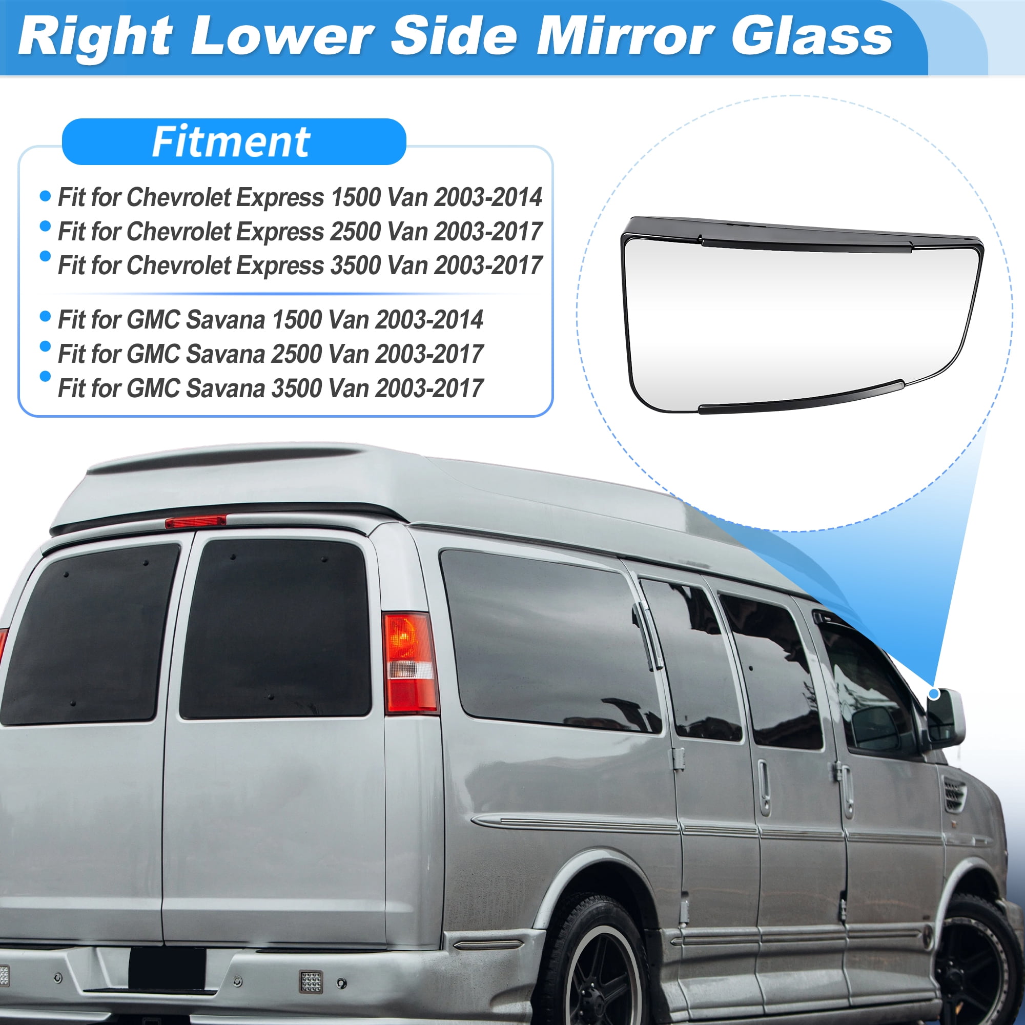 Unique Bargains Mirror Glass for Chevy Express and for GMC Savana 2003-2017 Right Side