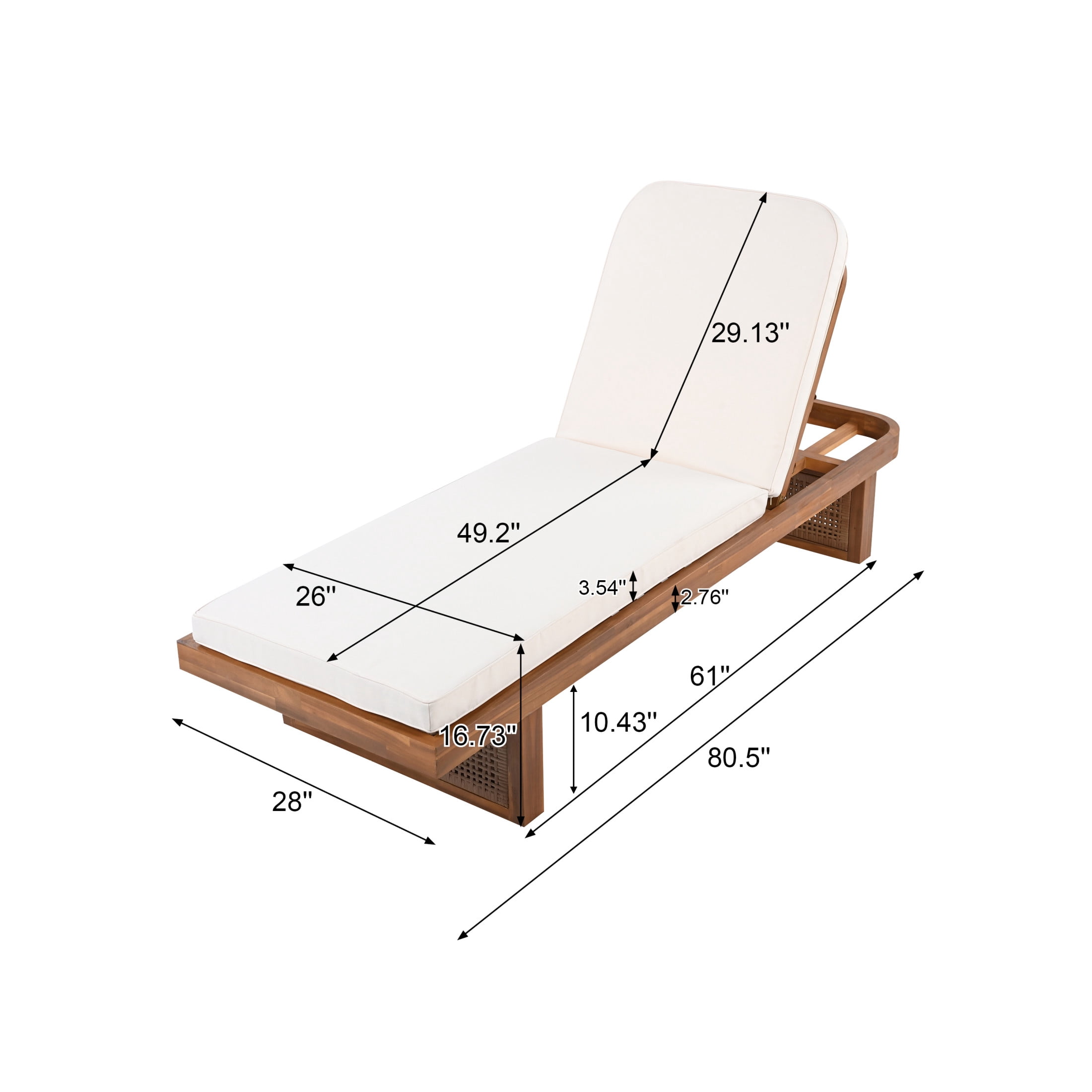 Christopher Knight Home 2PCS Patio Chaise Lounge & Side Table Set, Acacia Wood Frame with Cushion, Teak+Black