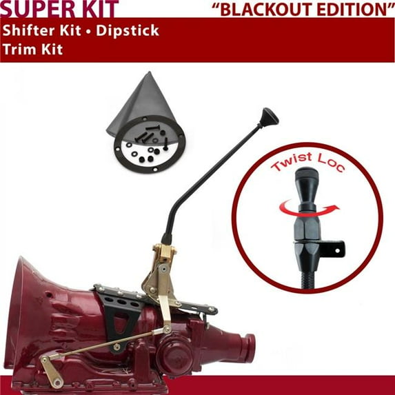 American Shifter C4 Shifter Kit 12 in. Trim Kit Dipstick Black Push Button Grey Boot Ringed Knob for F75D5