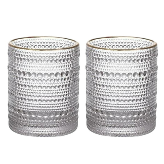 Vintage Glassware Drinking Glasses Set of 2,12 oz Hobnail Glass Cups,Embossed Clear Water Tumbler,for Beer,Cocktail,Whiskey - Style 4