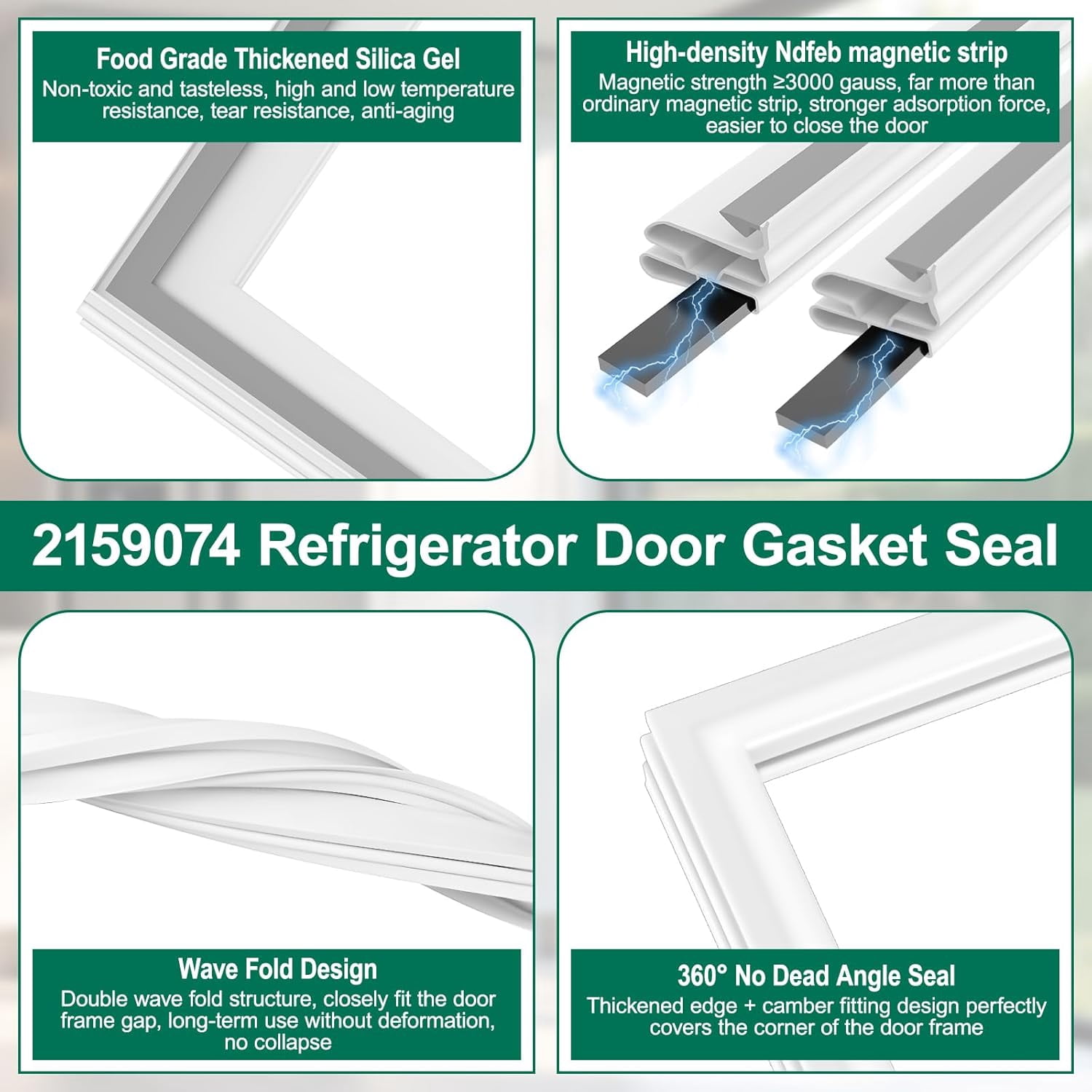 Freezer Door Gasket 2159074 Replacement for Whirlpool Refrigerator Models ED25CQXFB00 ED25CQXFN00 ED25CQXFW00