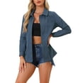 thumbnail image 1 of Chaquetas utilitarias para mujeres INSPIRE CHIC con cintura ajustable, bolsillos con solapa, chaquetas con cremallera y botón en gris oscuro y azul L, 1 of 6