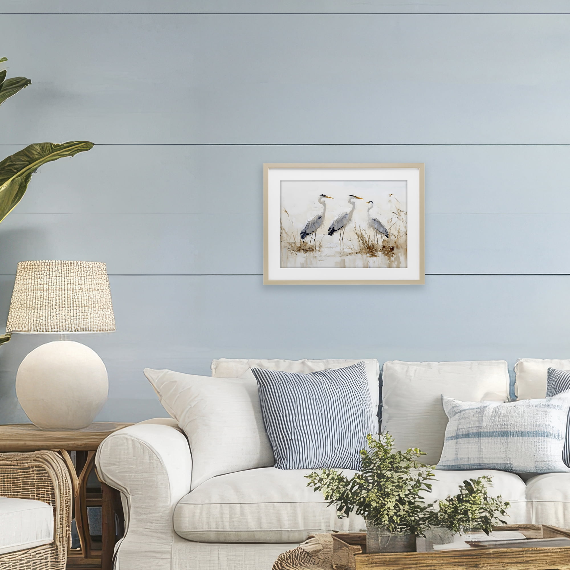 Stupell Industries Neutral Blue Herons in Reeds Birch Framed Print Under Glass, design by LSR Design Studio