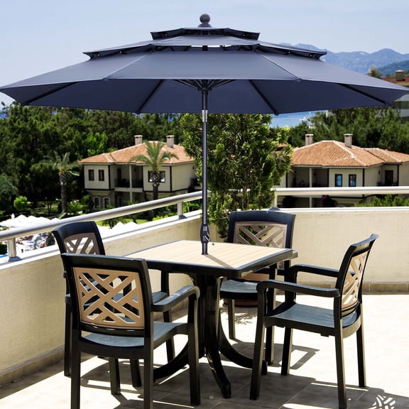 Autlaycil 10ft Navy Blue Outdoor Patio Umbrella with 3 Tiers, Push Button Tilt and Crank for Garden Lawn Backyard Pool